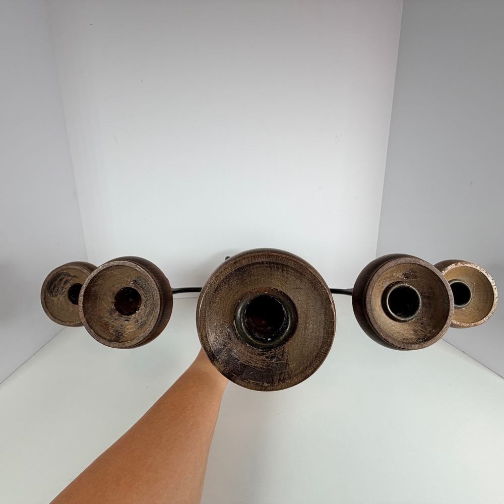 Vintage Wood Metal Candelabra 5 Candle Holder Tabletop Decor Accent castlecore - Picture 7 of 8